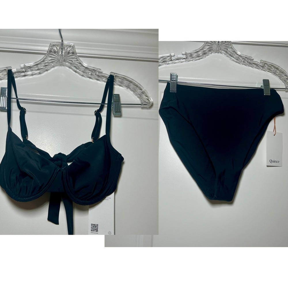 Quince Women Black Italian Recycled Underwire Bikini Top High Rise Bottom Set S